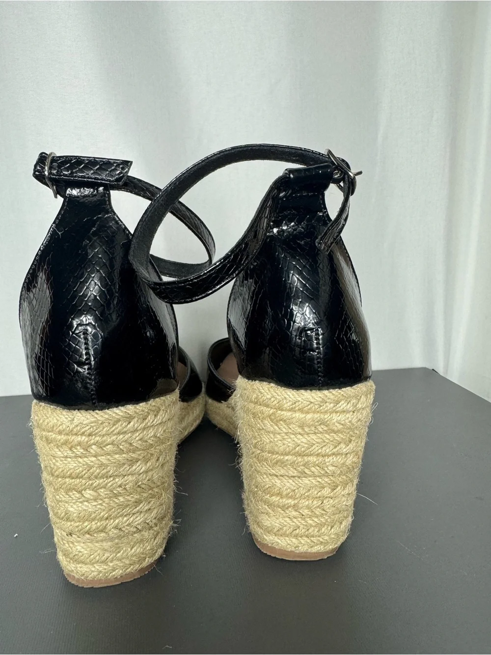 Black Espadrille Wedge Pointed-Toe Ankle-Strap Heels size 39